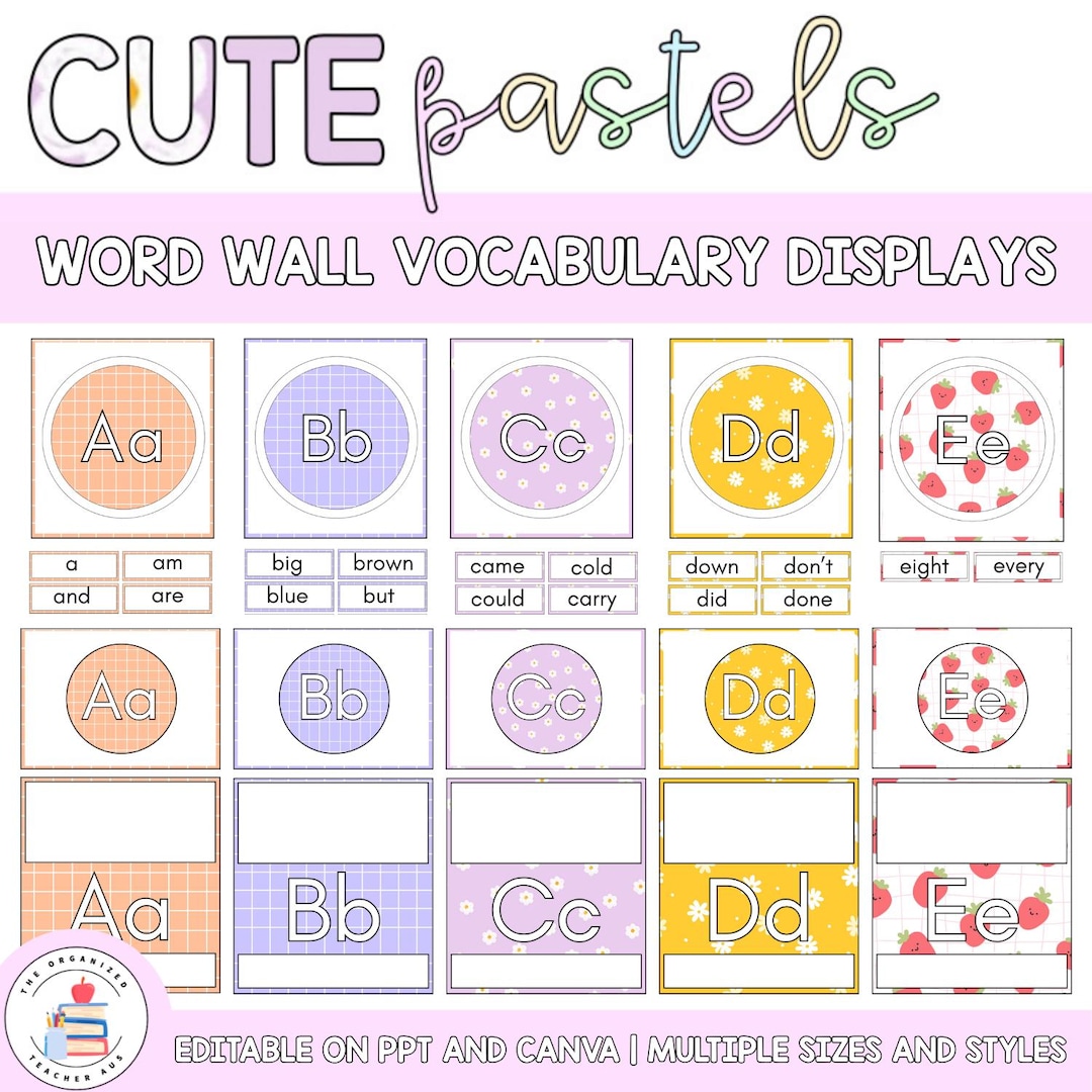 Editable Word Wall and Cards Display | Cute Pastels Themed Pack ...