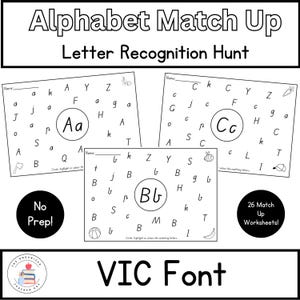 Fuente VIC / Emparejamiento del alfabeto / Reconocimiento de letras / Identificación de letras Búsqueda de sonidos iniciales / Jardín de infantes y aprendizaje temprano