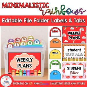 Editable Hanging File Folder Tabs & Labels | Student Data and Planning | Assessment Box | Teacher Organisation | Minimalistic Rainbows