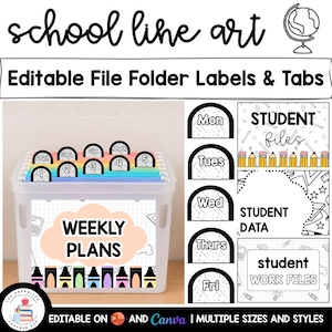 Editable Hanging File Folder Tabs & Labels | Student Data and Planning | Assessment Box Labels | Teacher Organisation | School Line Art