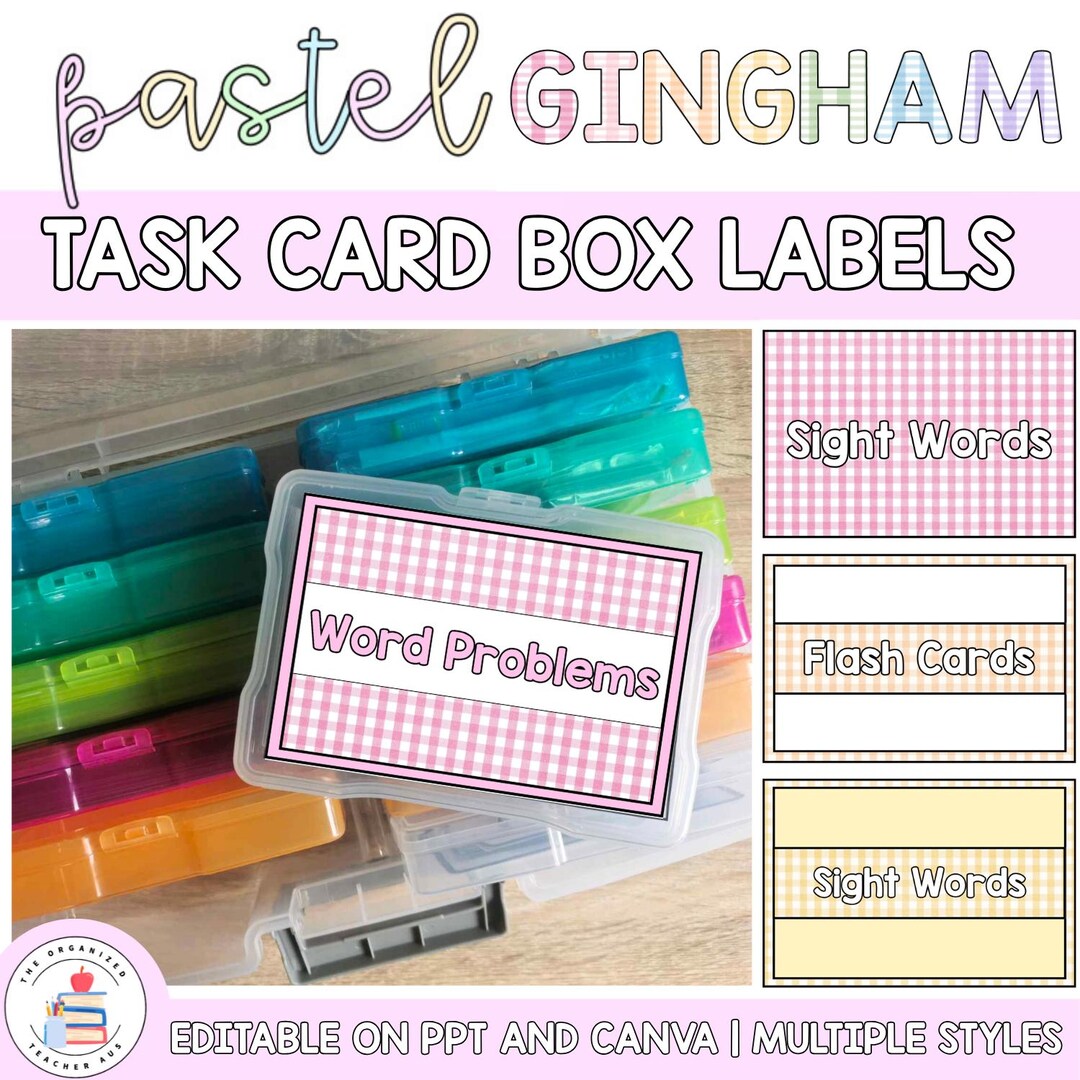 Editable Task Card Box Labels | Pastel Gingham | Kmart Craft Storage ...