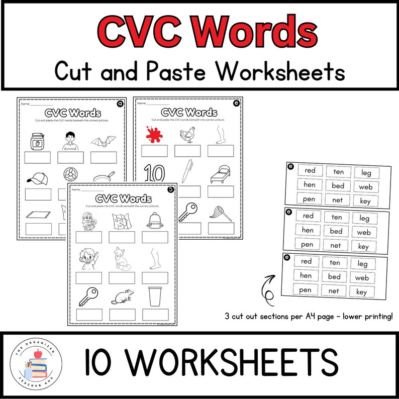 CVC Picture-word Cut and Paste | Short Vowel Sound No Prep Pages ...