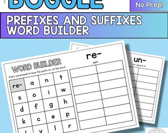 Prefix och suffix BOGGLE Ordbyggare | Fonik och stavningsordspel | Utskrivbar läscenteraktivitet för högstadiet