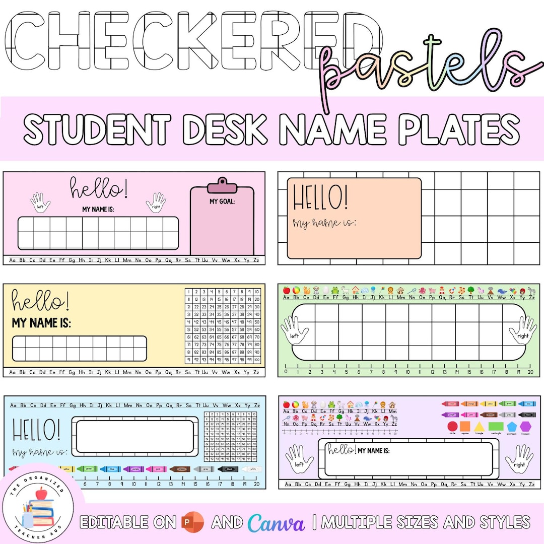 Editable Student Desk Name Plates | Name Tag Labels | Checkered Pastels ...
