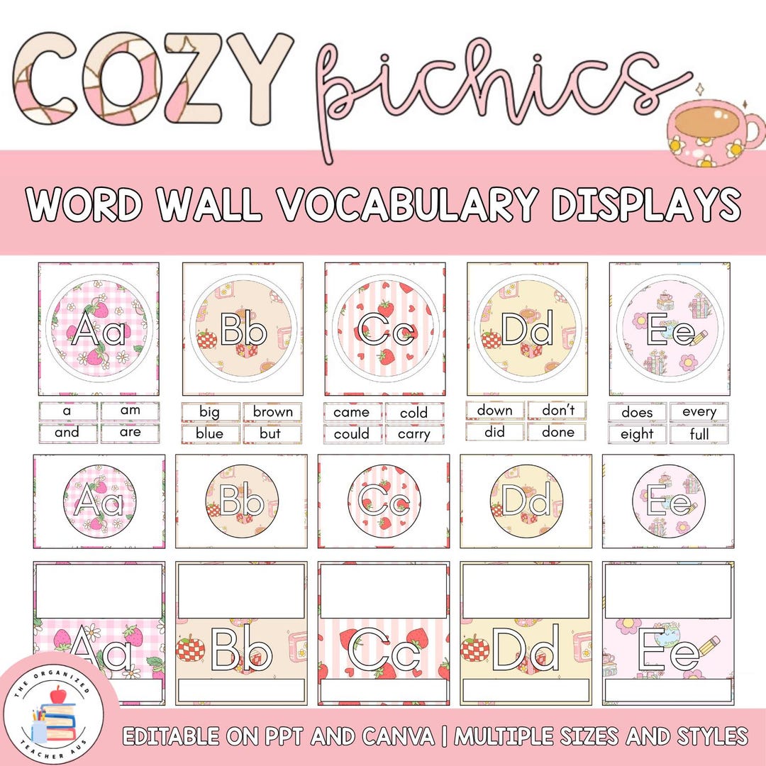 Editable Word Wall and Cards Display | Cute Cozy Pink Picnics Themed ...