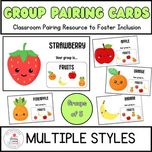Groupes de 5 cartes de jumelage d'organisation | Cartes de partenariat pour le travail en groupe | Gestion de classe et inclusivité