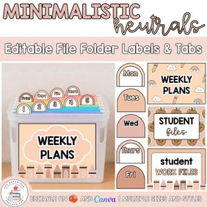 Editable Hanging File Folder Tabs & Labels | Student Data and Planning | Assessment Box | Teacher Organisation | Minimalistic Neutrals