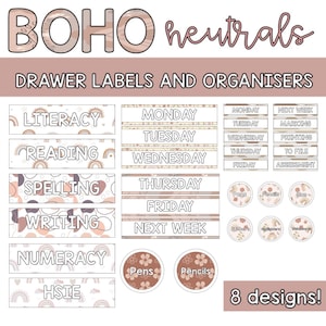 Editable Drawer, Tray & Desk Labels | Boho Neutrals Themed Pack | Printable Classroom Decor | Visual Displays