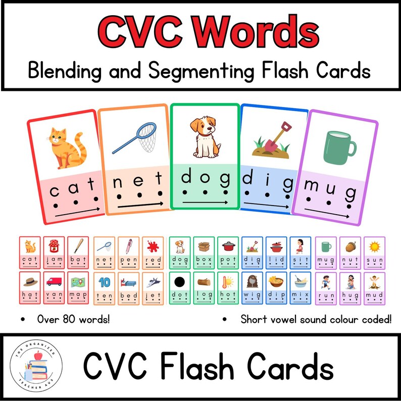 Cvc Colorful Objects Early Learning CVC Flash Cards | Beginning Reading Segmenting and ...