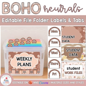 Editable Hanging File Folder Tabs & Labels | Student Data and Planning | Assessment Box Labels | Teacher Organisation | Boho Neutrals