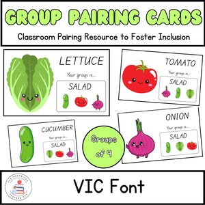 Groupes de 4 polices de caractères VIC | Cartes de partenariat pour le travail en groupe | Gestion de classe et inclusivité