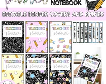Editable Binder Labels and Spine Labels | Pastel Composition Notebook Themed Decor | Classroom Organisation | Folder Covers