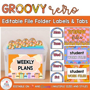 Editable Hanging File Folder Tabs & Labels | Student Data and Planning | Assessment Box Labels | Teacher Organisation | Groovy 90s Retro