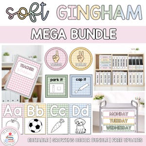 Soft Muted Gingham Editable Classroom Decor Growing MEGA Bundle | Printable Teacher Resources, Templates, Organisation & Labels