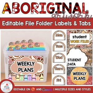 Editable Hanging File Folder Tabs & Labels | Student Data and Planning | Assessment Box Labels | Teacher Organisation | Aboriginal Artwork