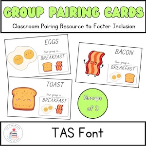 Police TAS | Groupes de 3 cartes de jumelage d'organisation | Cartes de partenariat pour le travail en groupe | Gestion de classe et inclusivité