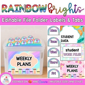 Editable Hanging File Folder Tabs & Labels | Student Data and Planning | Assessment Box Labels | Teacher Organisation | Rainbow Brights