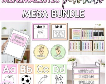 Pastels minimalistes | Pack géant évolutif de décorations de classe modifiables | Ressources pédagogiques imprimables : modèles, organisation et étiquettes