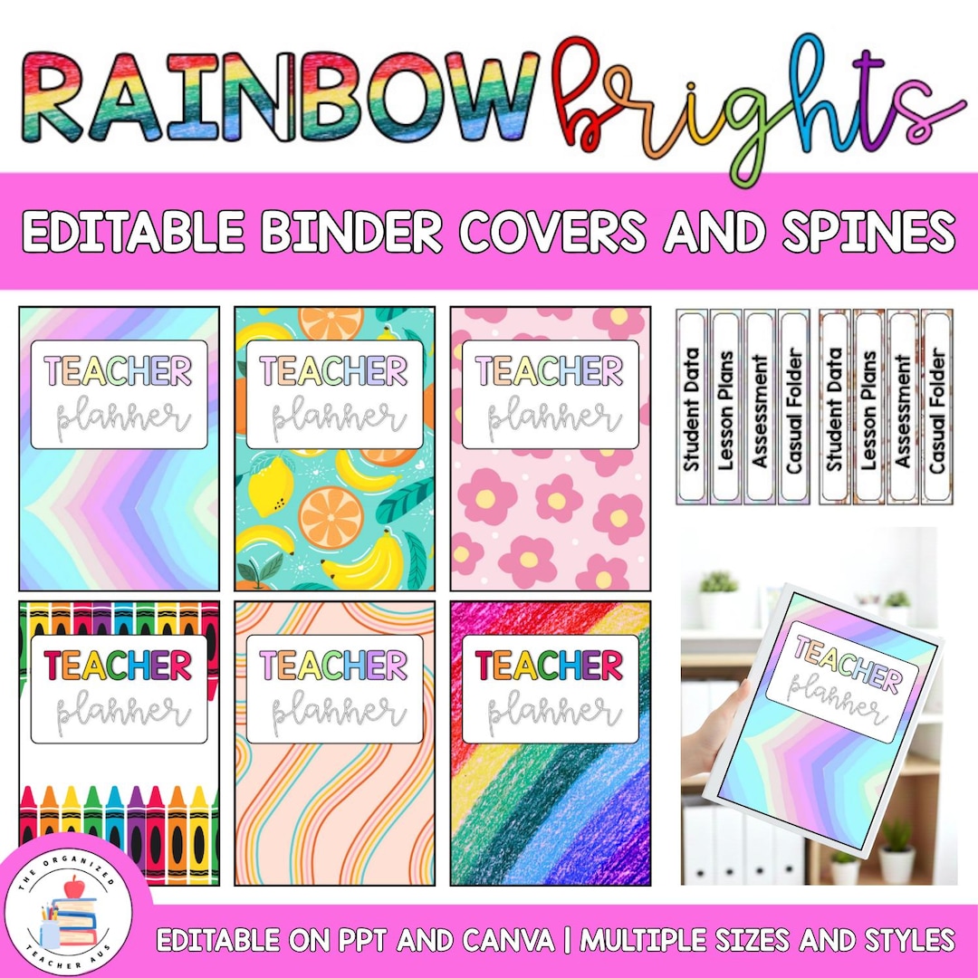 Editable Binder Labels and Spine Labels | Rainbow Brights Themed Decor ...