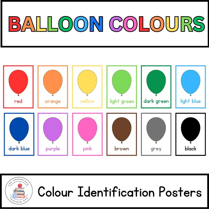 Color Id Craft Balloon Themed Rainbow Colours / Colors Identification Posters | Bright ...