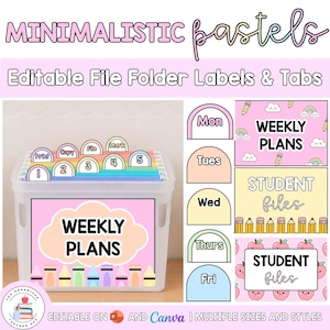 Editable Hanging File Folder Tabs & Labels | Student Data and Planning | Assessment Box Labels | Teacher Organisation | Minimalistic Pastels