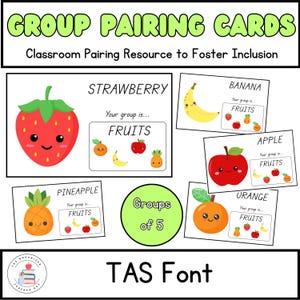Groupes de 5 polices de caractères TAS | Cartes de partenariat pour le travail en groupe | Gestion de classe et inclusivité