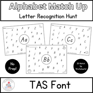 Fuente TAS / Emparejamiento del alfabeto / Reconocimiento de letras / Identificación de letras Búsqueda de sonidos iniciales / Jardín de infantes y aprendizaje temprano