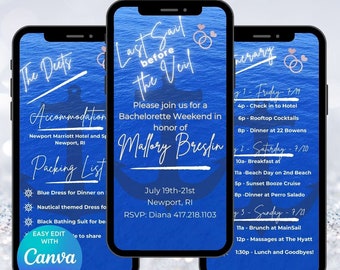 Last Sail Bachelorette Party Invite: Nautical Digital Evite (Canva Template)