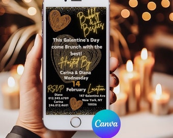 Galentine's Day Brunch Invitation: Bubbly & Besties Digital Evite (Canva)