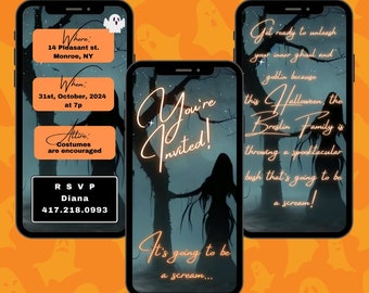 Invitación digital para fiesta de Halloween: Evite espeluznante (Canva editable)