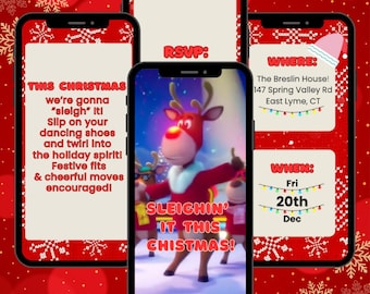 Sleighin' It Christmas Party Invite, Animated Reindeer (Digital Evite)