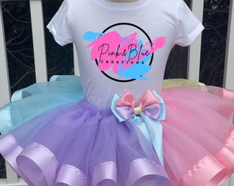 Pastel Colors Tutu Outfit/ Personalized Tutu Outfit /Birthday Girl Gift Set/ Custom Personalized Any Theme Outfit/ Personalized Shirt
