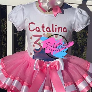 Pink & White Ribbon Tutu Set/ Personalized Pink Piggy Birthday Girl/ Pink Girl Birthday Outfit