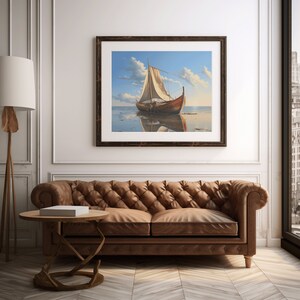Serene Sailboat Digital Art Print | Nautical Coastal Wall Art | Instant Download for Home Decor | High-Resolution Maritime Scene