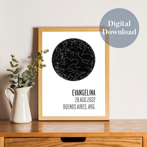 Carte des étoiles personnalisée numérique téléchargeable imprimable cadeau original anniversaire mariage ciel étoiles Constellations
