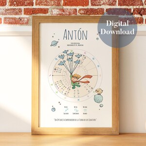 Carta Astral Natal Personalizada Digital Descargable Imprimible Cumpleaños Regalo Niños Bebé Recién Nacido Baby Shower El Principito Exupery