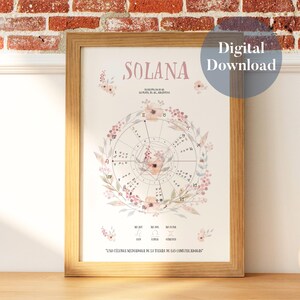 Carta Astral Natal Personalizada Digital Descargable Imprimible Original Regalo Cumpleaños Aniversario Compromiso Flores Naturaleza Boho Art