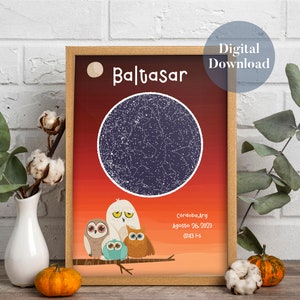 Personalisierte Sternenkarte, digital herunterladbar, Original-Geschenk, Geburtstag, Taufe, Babyparty, Kinder, Himmel, Sterne, Buo-Tiere