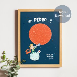 Mapa Estelar Personalizado Digital Descargable Imprimible Regalo Original Cumpleaños Bautismo Baby Shower Niño Cielo Estrellas El Principito