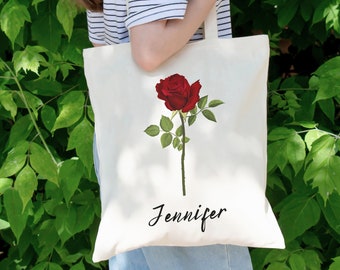 Personalized Birth Flower Tote Bag with Name Gift for Bachelorette Party Gift Tote Bag with Birth Flower Shoulder Bag Gift for Mother's Day