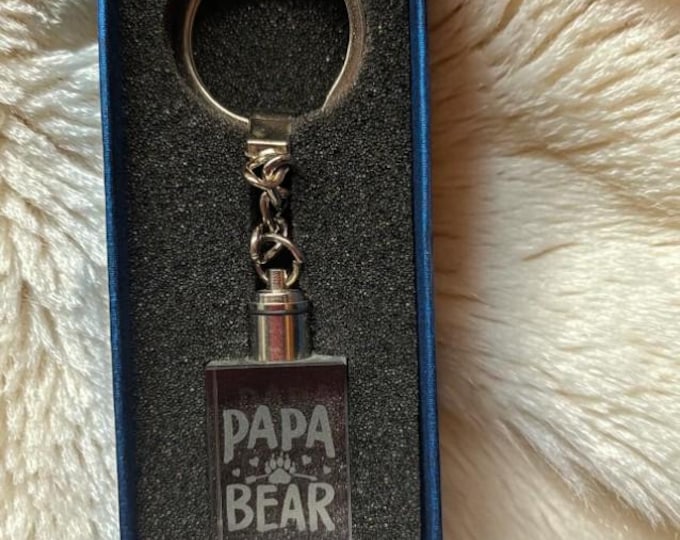 Custom Engraved Light Up Glass Keychain | Personalized Crystal Keyring | Monogram Gift | Memory Keepsake