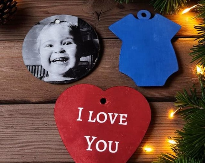 Custom Engraved Aluminum Ornament | Personalized Photo Metal Keepsake | Laser Etched Christmas Tree Decor | Baby's First Christmas Gift