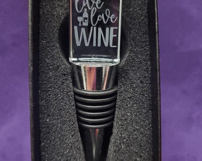 Custom Engraved Wine Stopper Glass Top | Personalized Aluminum Bottle Stopper | Crystal Wine Saver | Wedding & Anniversary Gift