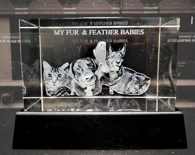 Custom 3D Photo Engraved K9 Crystal with LED Light Base | Personalized Laser Etched Picture in Glass | Illuminated Memorial or Wedding Gift