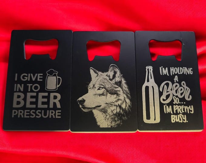 Personalized Wallet Bottle Opener | Custom Black Anodized Metal Credit Card Opener | Laser Engraved Groomsmen Gift