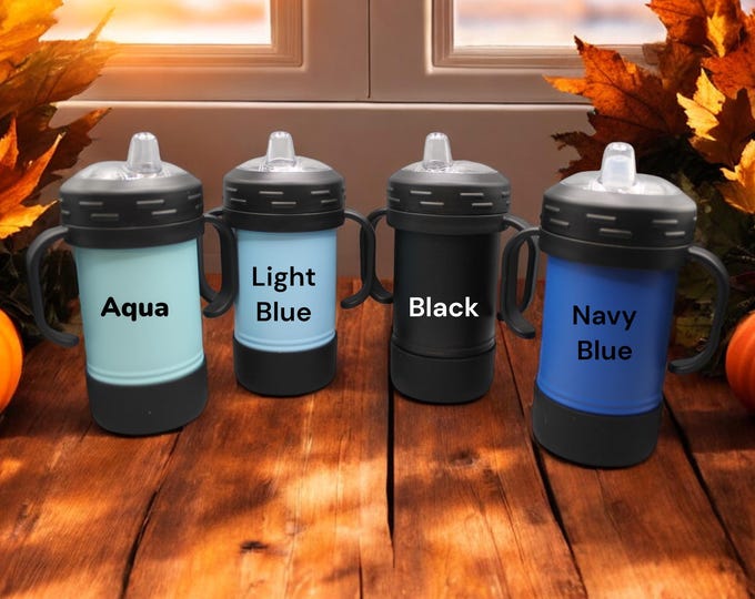 Personalized Kids Sippy Cup | Custom Laser Engraved Stainless Steel Toddler Tumbler | 10oz Insulated Cup with Removable Handles & Base