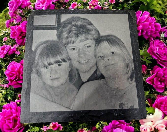 Personalized Engraved Slate Coasters | Custom Photo Stone Coaster Set | Laser Etched Drinkware | Rustic Housewarming & Memorial Gift