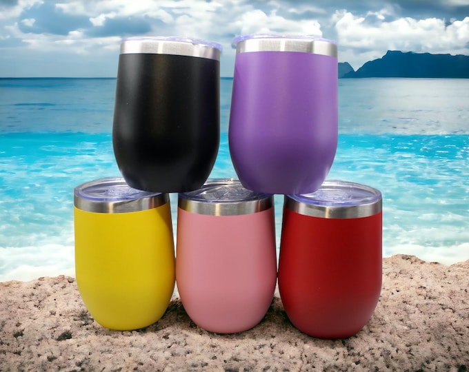 Personalized 12oz Stemless Wine Tumbler | Custom Engraved Insulated Cup | Gift for Mom & Dad | Laser Etched Stainless Steel Mug