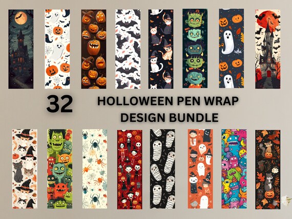 Holloween Pen Wrap Bundle, Spooky Pen Wrap Template, Ghost Pen Wrap Design, Pumpkin Pen Wrap Png, Bat Pen Wrap Sublimation Design, epoxy pen
