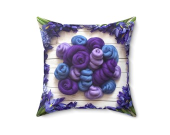 Wool Roving Irises and LC Quote Square Pillow